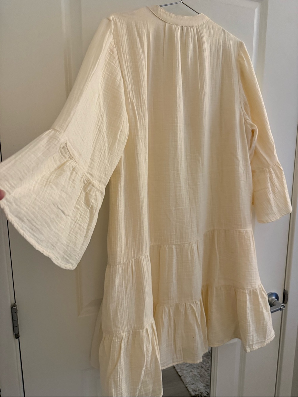 Quince Organic Cotton Gauze Tiered Cream Dress, Large - Picture 5 of 13